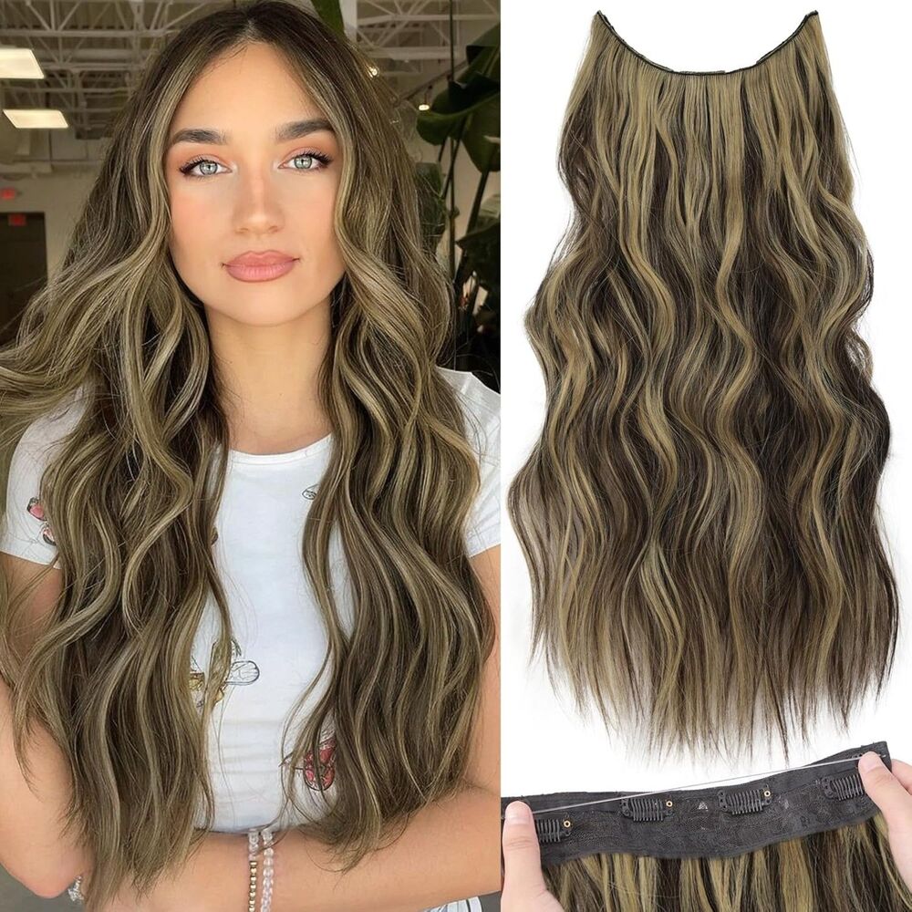 Invisible Wire Hair Extensions Transparent Headband  4 Secure Clips, 19D185H002